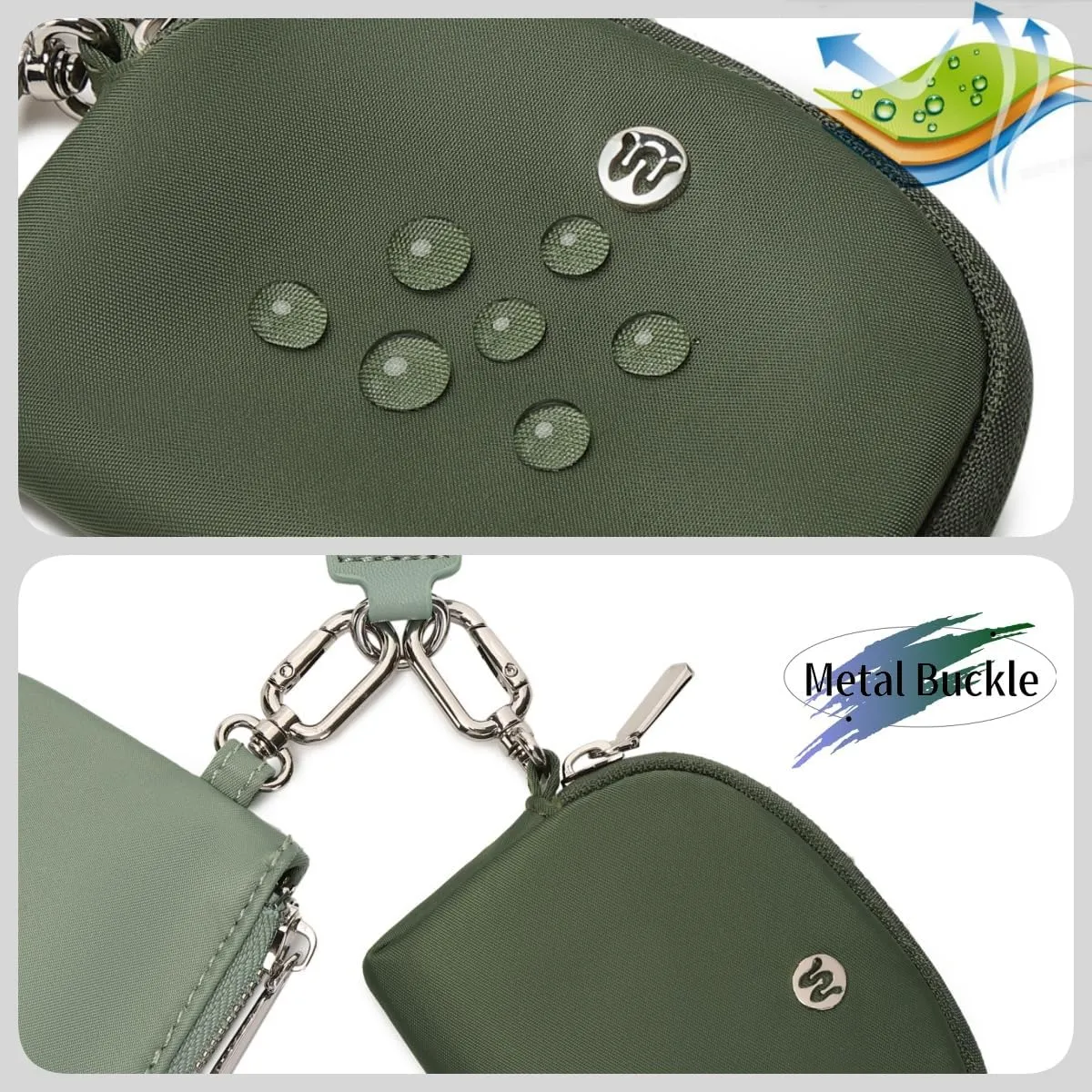 Mini Zip Around Wristlet Wallet for Women Detachable Dual Pouch Wristlet Portable Coin Pocket Keychain Small Purse (Green)