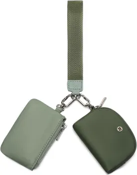 Mini Zip Around Wristlet Wallet for Women Detachable Dual Pouch Wristlet Portable Coin Pocket Keychain Small Purse (Green)