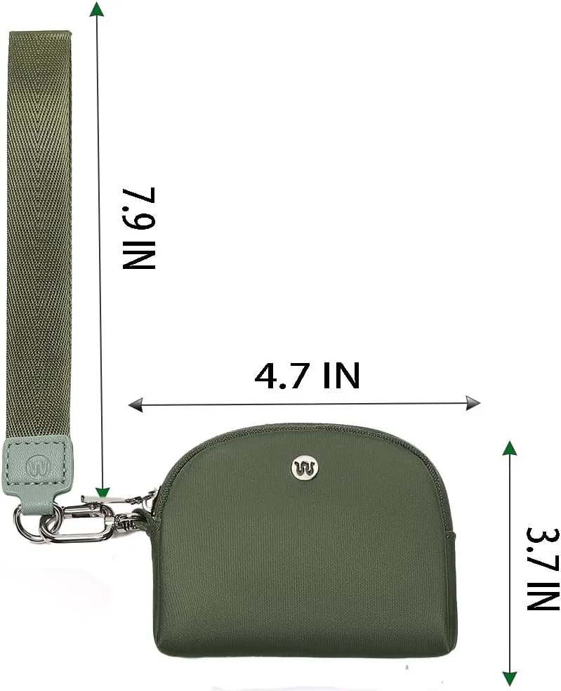 Mini Zip Around Wristlet Wallet for Women Detachable Dual Pouch Wristlet Portable Coin Pocket Keychain Small Purse (Green)