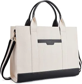 Missnine Tote Bag Canvas Laptop Bag 15.6 inch Briefcase for Women Large Capacity Handbag for Office, School, Travel