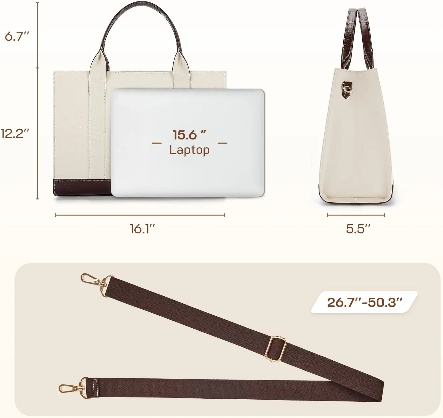 Missnine Tote Bag Canvas Laptop Bag 15.6 inch Briefcase for Women Large Capacity Handbag for Office, School, Travel