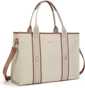 Missnine Tote Bag Canvas Laptop Bag 15.6 inch Briefcase for Women Large Capacity Handbag for Office, School, Travel