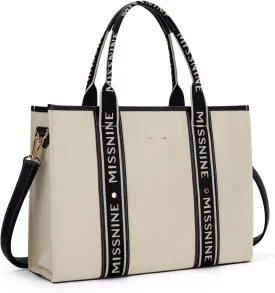 Missnine Tote Bag Canvas Laptop Bag 15.6 inch Briefcase for Women Large Capacity Handbag for Office, School, Travel