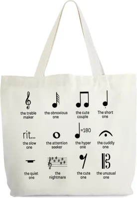 Music Tote for Women, Canvas Bag With Notes, Teacher Appreciation Gift, Piano Themed Library Book Tote, Aesthetic Shoulder Bag for Musician Lover -72