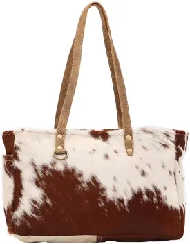 Myra Bag Fawn & White Upcycled Canvas & Cowhide Small Handbag S-1453 Brown