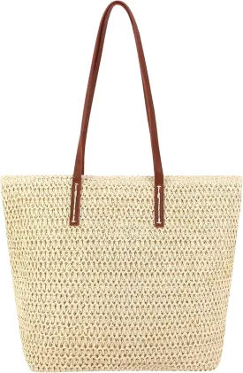 Naimo Women Straw Beach Shoulder Bag Woven Tote Handbag Large Handmade Weaving Summer Casual Hobo Bag