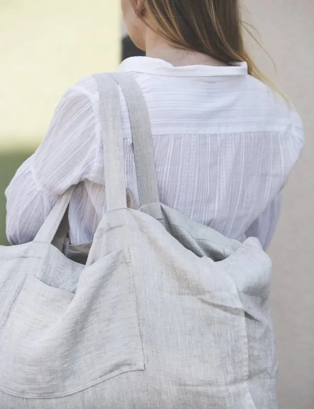 Natural Light linen beach bag with pocket