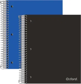 Oxford Spiral Notebooks, 5 Subject, College Ruled Paper, Durable Plastic Cover, 200 Sheets, 5 Divider Pockets, 2 per Pack (10388)