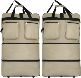 (Pack of 2) 36"" Duffle Bag Expandable Rolling Lightweight Wheeled Spinner Suitcase Luggage for Travel and Storage, Khaki, Wheelbag36