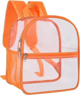 Paxiland Clear Backpack Stadium Approved 12×12×6 with Reinforced and Wider Shoulder Straps, Small Clear Bag for Schools, Concerts, Work, Festivals and Sporting Events - Orange