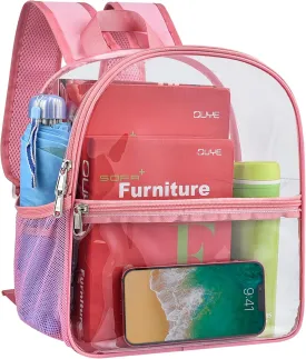 Paxiland Clear Backpack Stadium Approved 12126 with Reinforced and Wider Shoulder Straps, Small Clear Bag for Schools, Concerts, Work, Festivals and Sporting Events - Pink