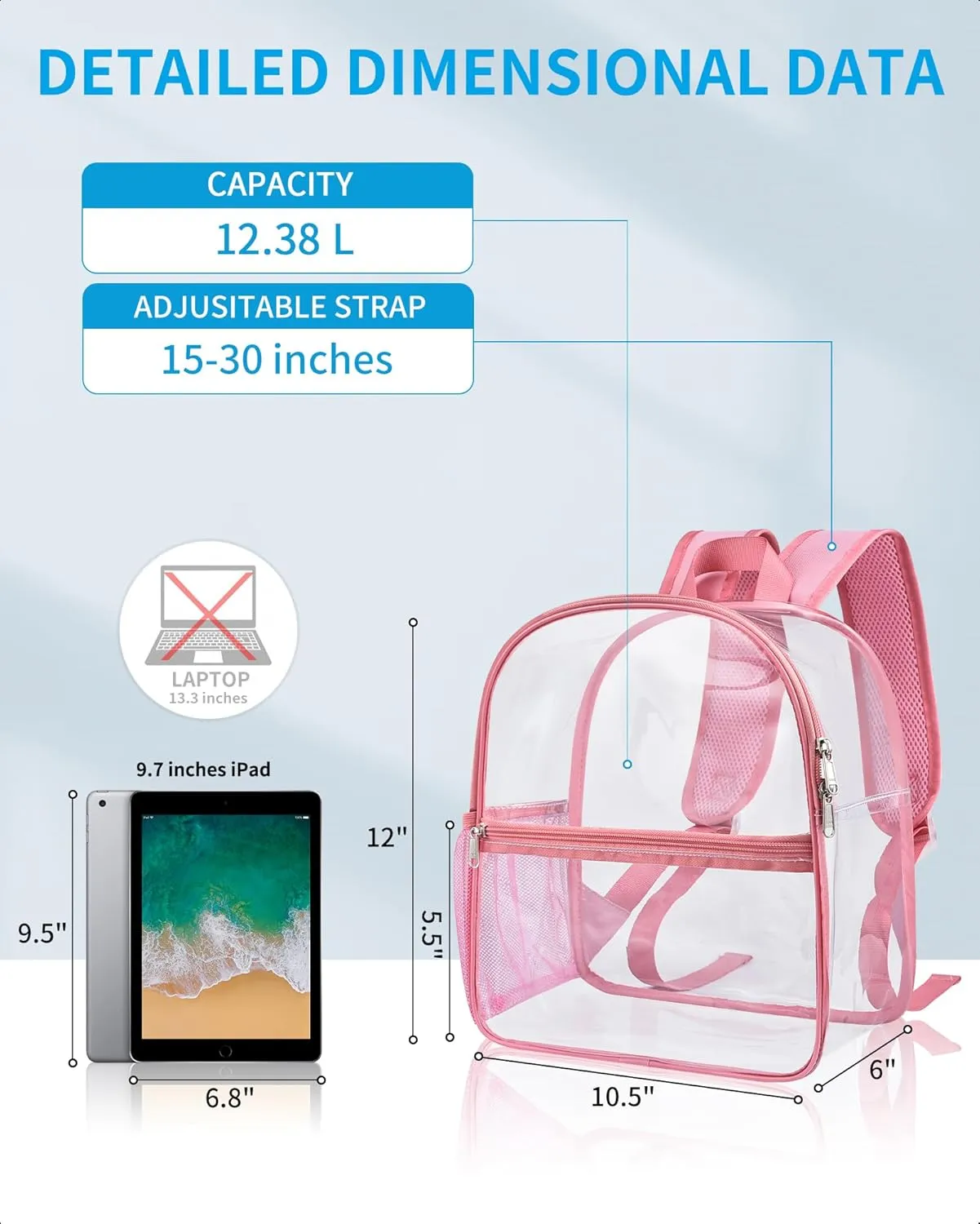 Paxiland Clear Backpack Stadium Approved 12126 with Reinforced and Wider Shoulder Straps, Small Clear Bag for Schools, Concerts, Work, Festivals and Sporting Events - Pink