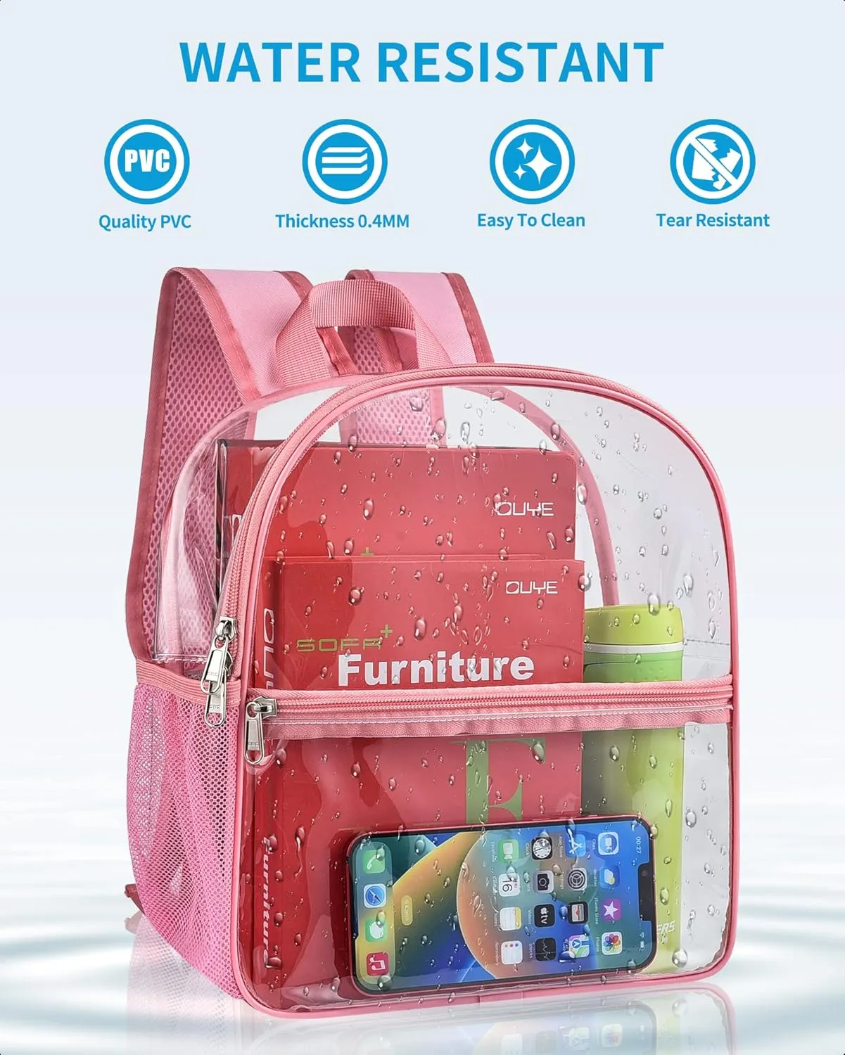 Paxiland Clear Backpack Stadium Approved 12126 with Reinforced and Wider Shoulder Straps, Small Clear Bag for Schools, Concerts, Work, Festivals and Sporting Events - Pink