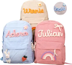 Personalized Corduroy Backpack with Kids Name, Custom Shoulder Bag, Travel Lightweight Laptop Daypack for College