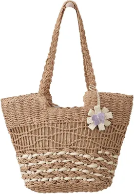 Rejolly Straw Tote Bag for Women Summer Vacation Beach Handbags Boho Rattan Woven Shoulder Purse Zipper Closure
