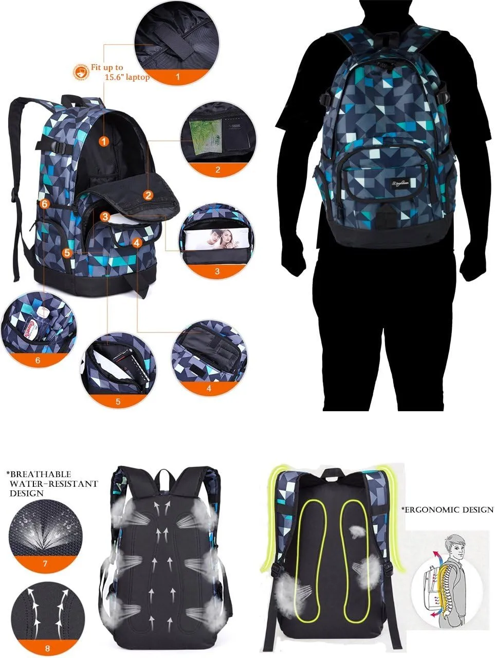 rickyh style School Backpack Travel Bag for Men & Women Lightweight College Back Pack with Laptop Compartmen