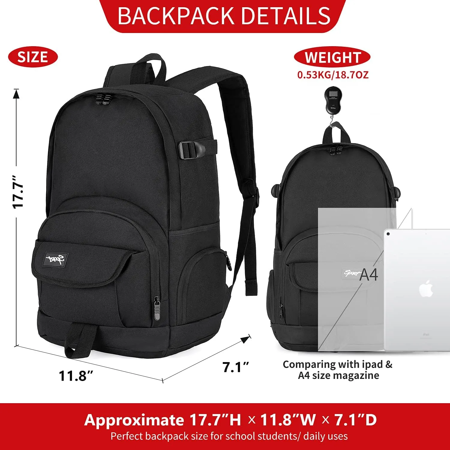 rickyh style School Backpack Travel Bag for Men & Women Lightweight College Back Pack with Laptop Compartmen