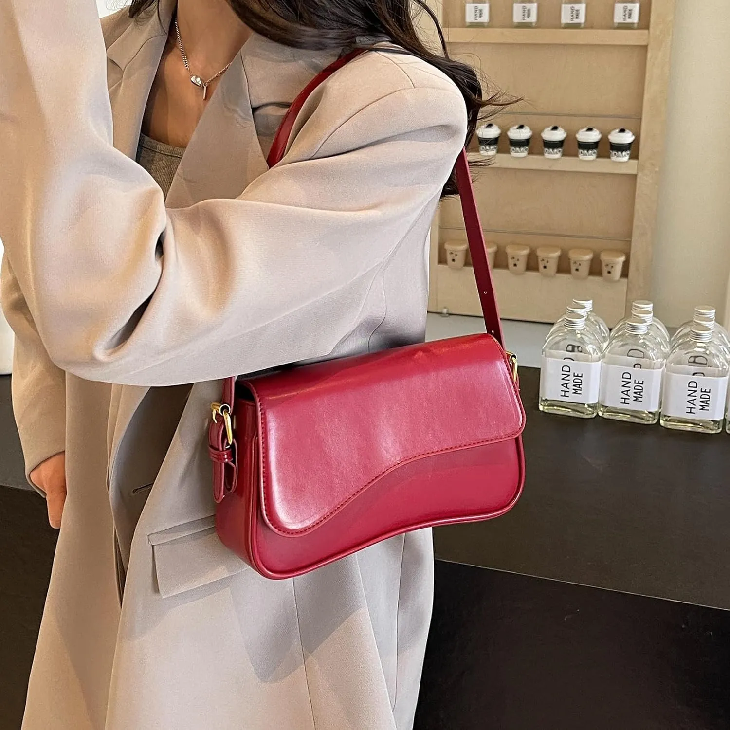 Shoulder Bag for women Y2K Crossbody Vegan Leather Purse Straps Retro Clutch Hobo Hadbags with 2 Removable