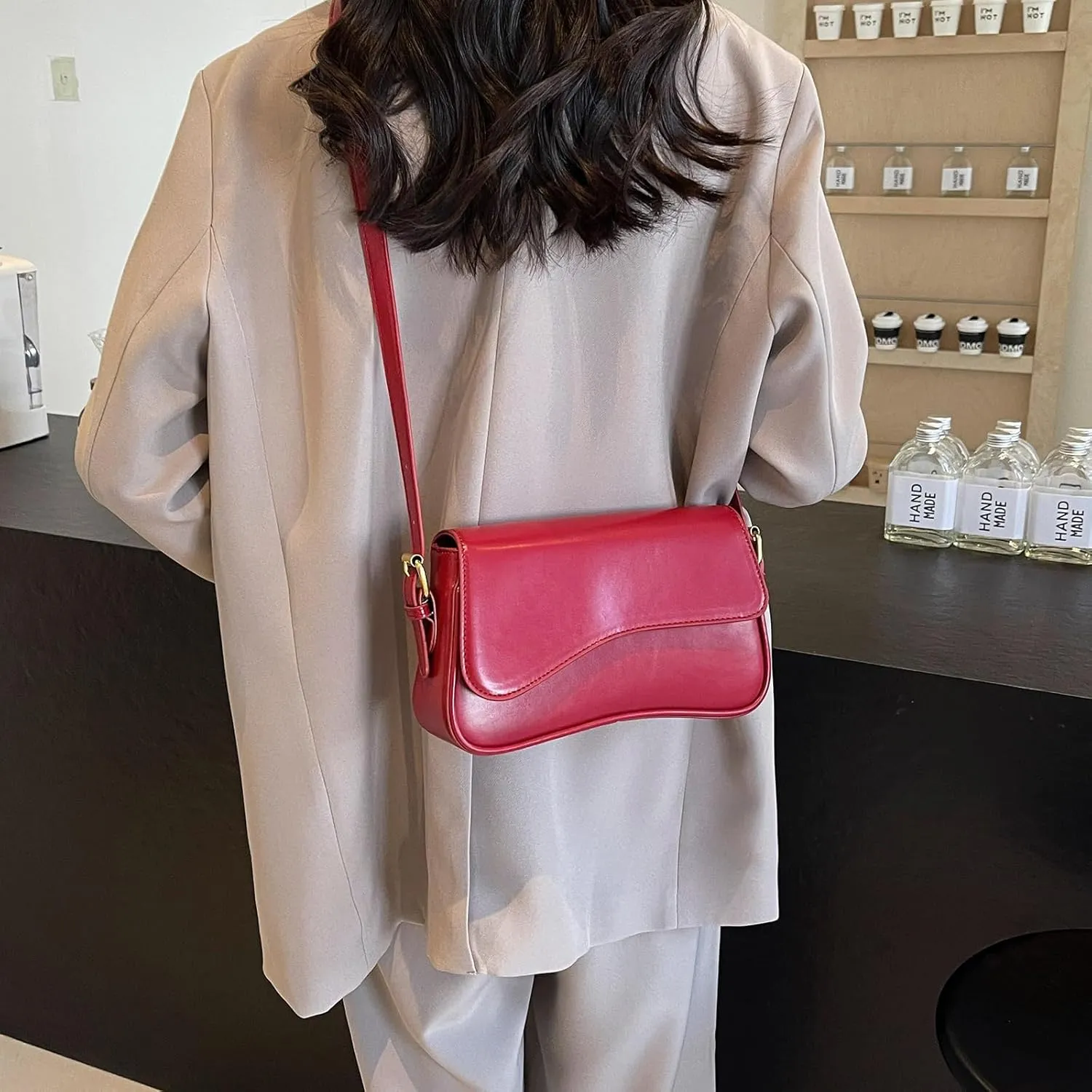 Shoulder Bag for women Y2K Crossbody Vegan Leather Purse Straps Retro Clutch Hobo Hadbags with 2 Removable