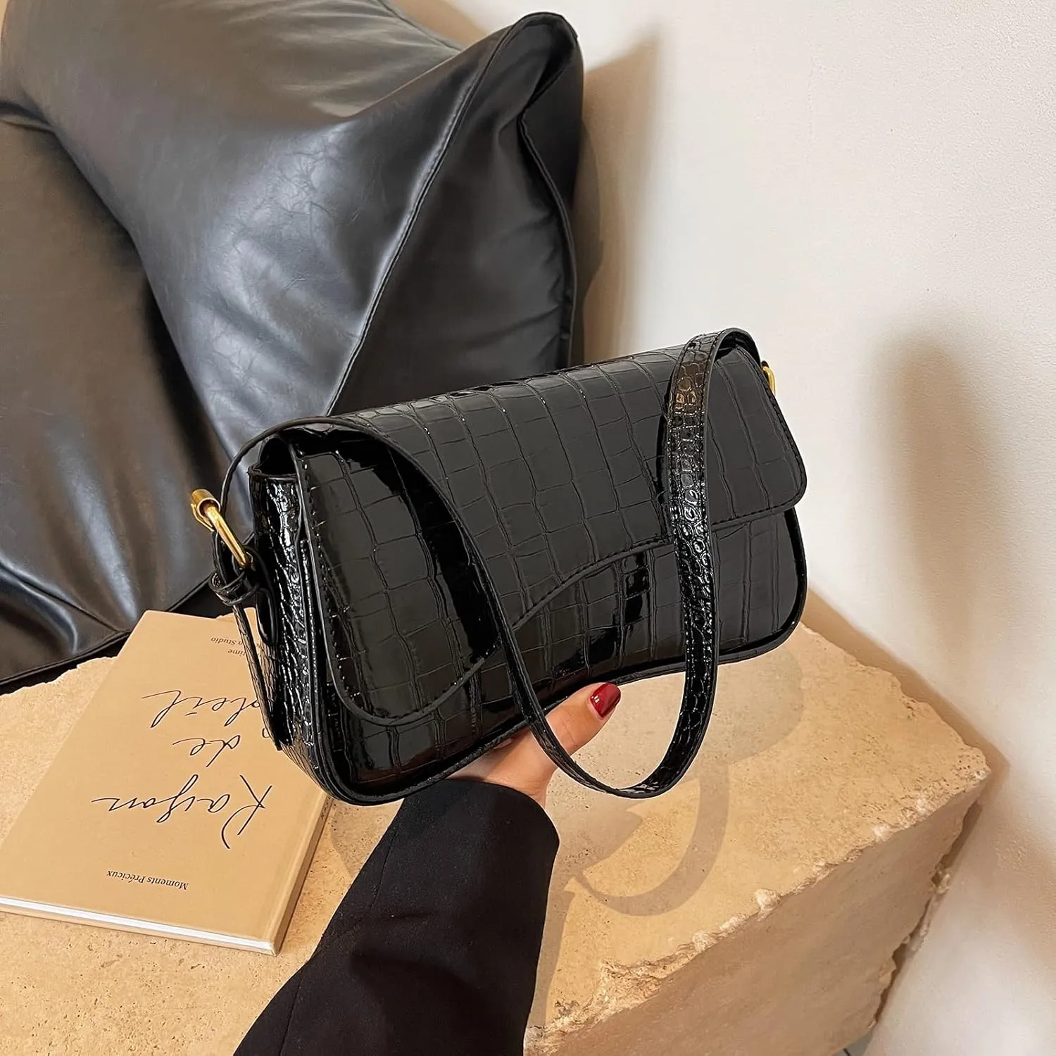 Shoulder Bag for women Y2K Crossbody Vegan Leather Purse Straps Retro Clutch Hobo Hadbags with 2 Removable