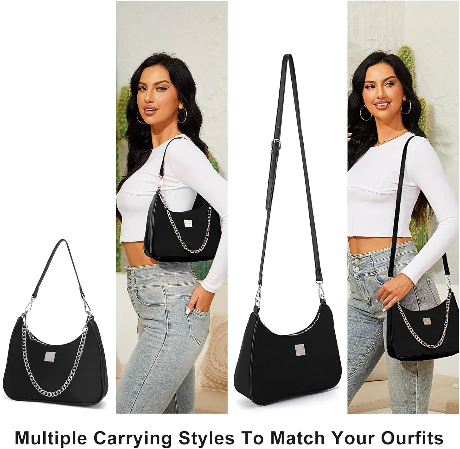 Shoulder Bags for Women, Trendy Crocodile Handbag Purses, Womens Leather Crossbody Bag with Adjustable Straps/Chain