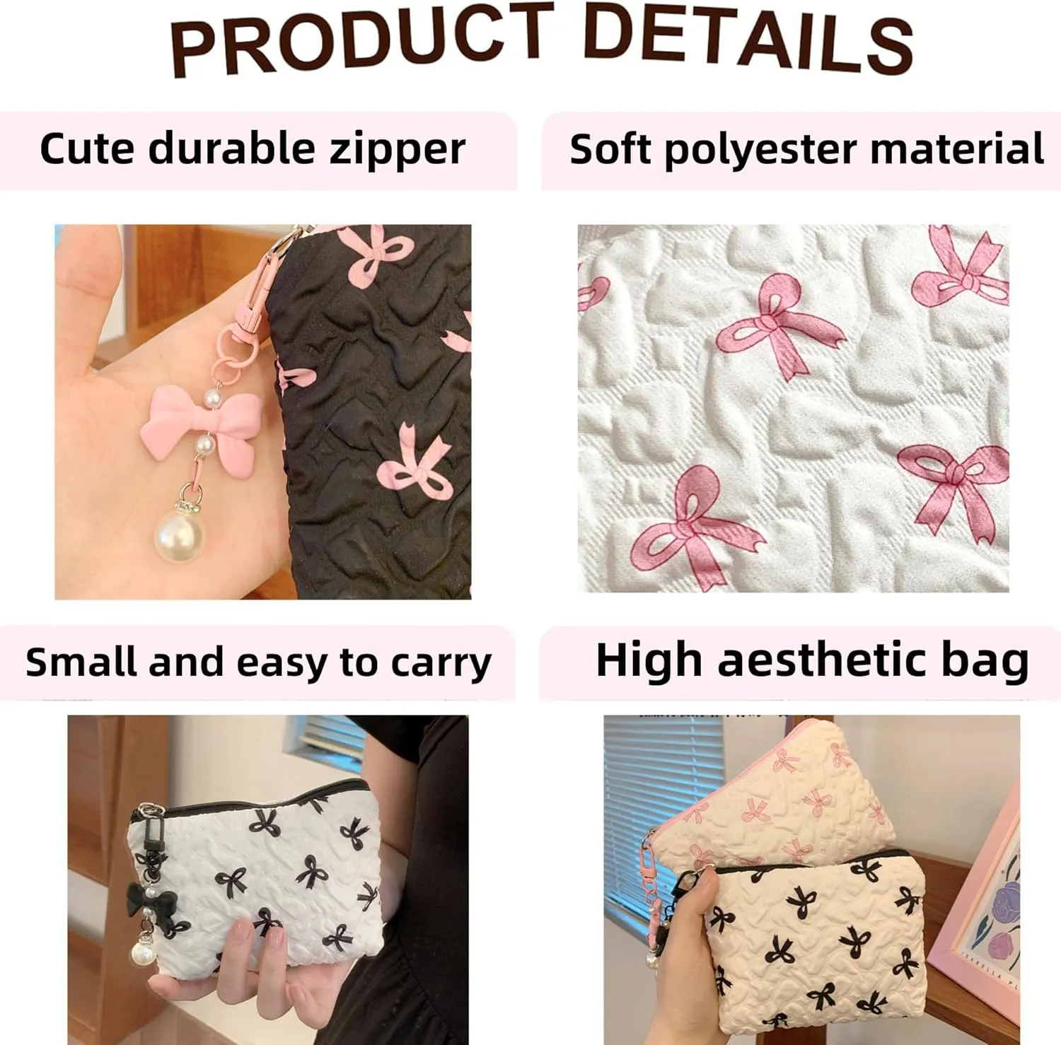 Small Makeup Bag for Purse Bow Makeup Pouch Cute Cosmetic Pouch for Women Portable Mini Cosmetic Bag Travel Mini Makeup Bag For Lipstick Keys Bank Cards