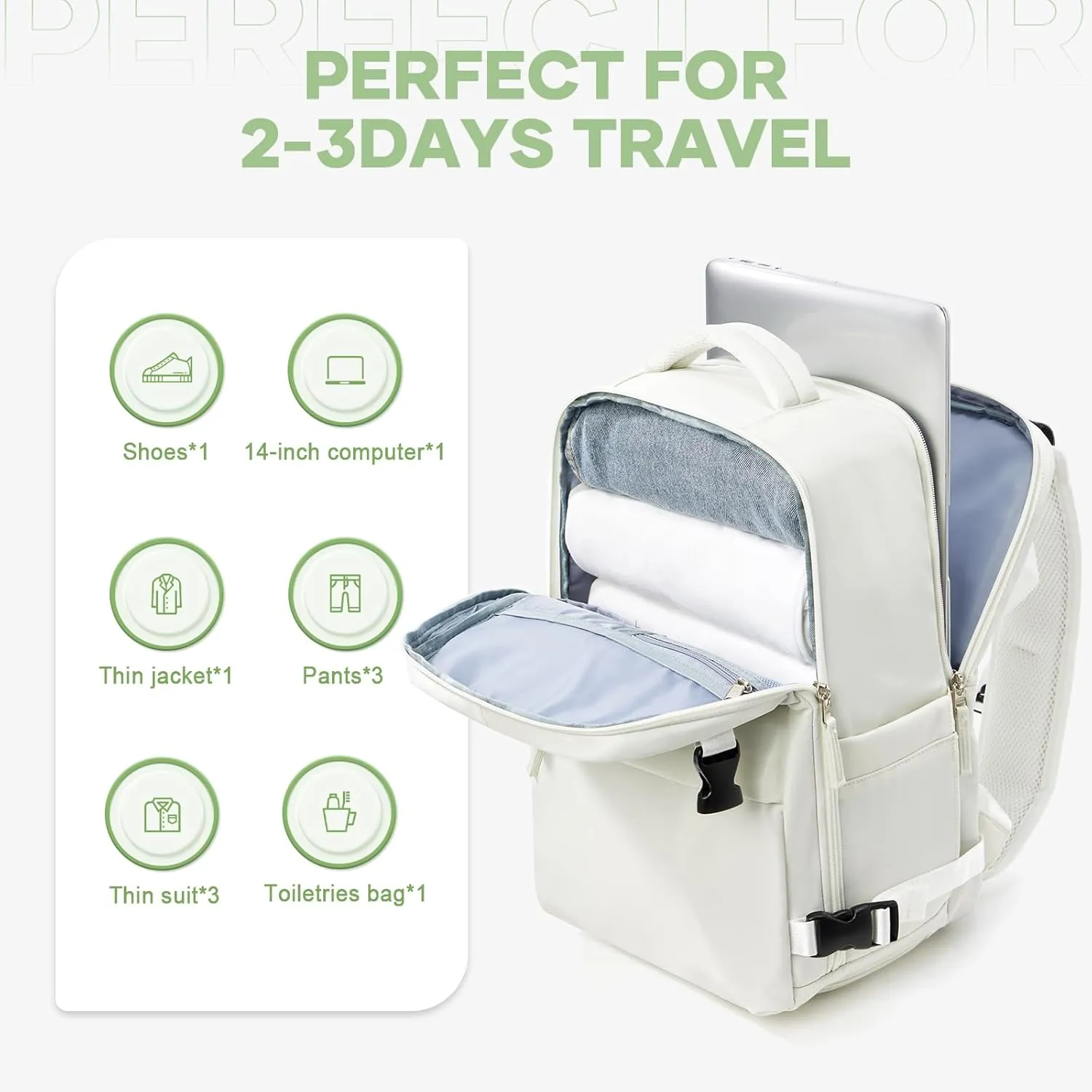 Small Travel Backpack 25L Carry on Backpack Airplane Approved Laptop Backpack Fits 14" Laptop with Shoe Compartment, Waterproof Casual Daypack Bag for Women Men Business Weekender, Beige