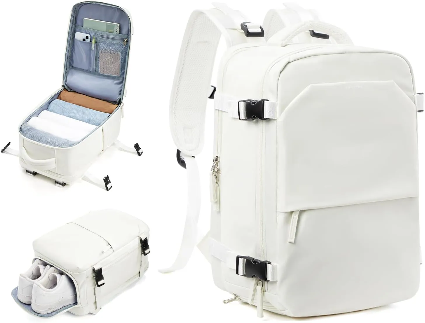 Small Travel Backpack 25L Carry on Backpack Airplane Approved Laptop Backpack Fits 14" Laptop with Shoe Compartment, Waterproof Casual Daypack Bag for Women Men Business Weekender, Beige