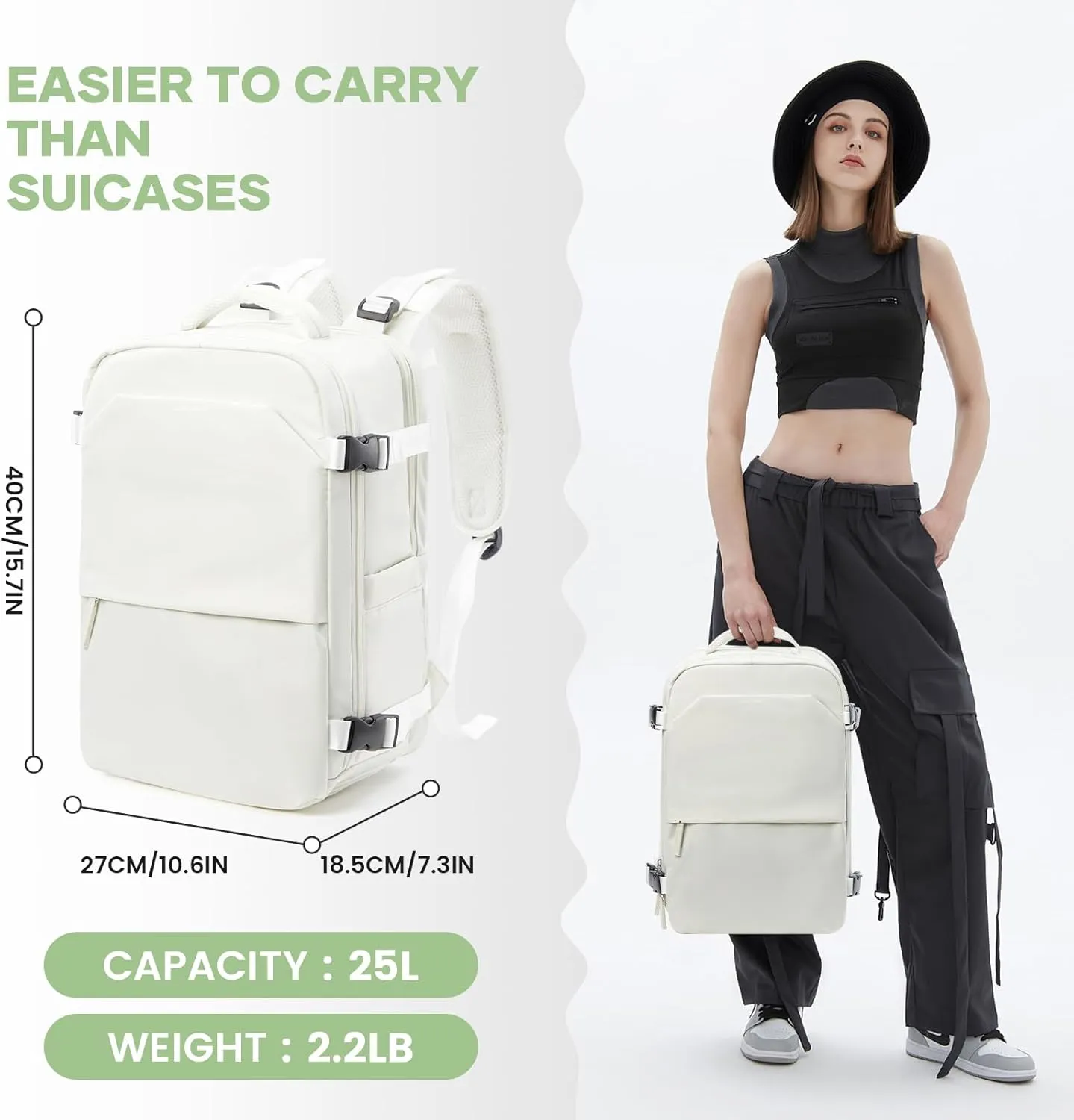 Small Travel Backpack 25L Carry on Backpack Airplane Approved Laptop Backpack Fits 14" Laptop with Shoe Compartment, Waterproof Casual Daypack Bag for Women Men Business Weekender, Beige