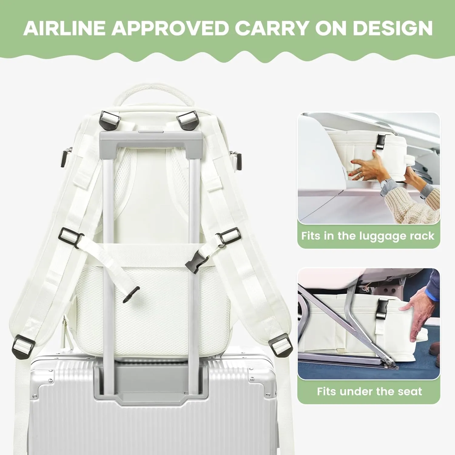 Small Travel Backpack 25L Carry on Backpack Airplane Approved Laptop Backpack Fits 14" Laptop with Shoe Compartment, Waterproof Casual Daypack Bag for Women Men Business Weekender, Beige
