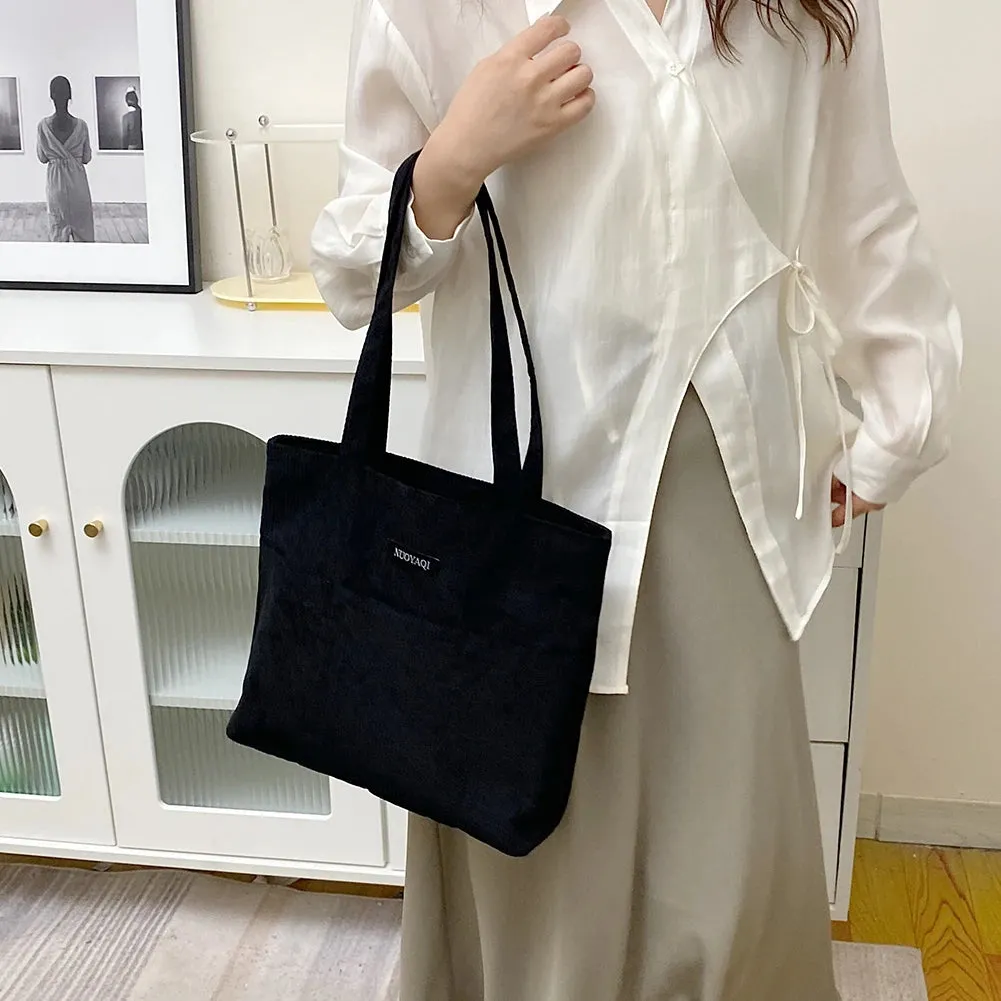 Sohiwoo Corduroy Versatile Tote Handbag Retro Lightweight Underarm Bags Women's Casual Shopping Bags Large Capacity Ladies Shoulder Bags