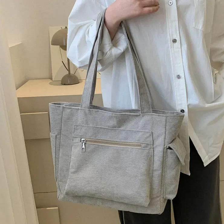 Sohiwoo Corduroy Versatile Tote Handbag Retro Lightweight Underarm Bags Women's Casual Shopping Bags Large Capacity Ladies Shoulder Bags