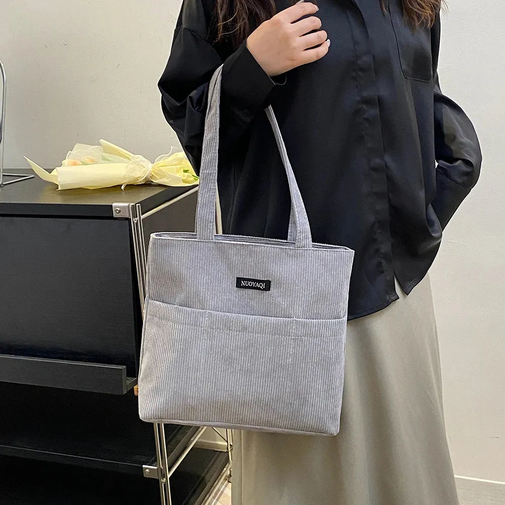 Sohiwoo Corduroy Versatile Tote Handbag Retro Lightweight Underarm Bags Women's Casual Shopping Bags Large Capacity Ladies Shoulder Bags