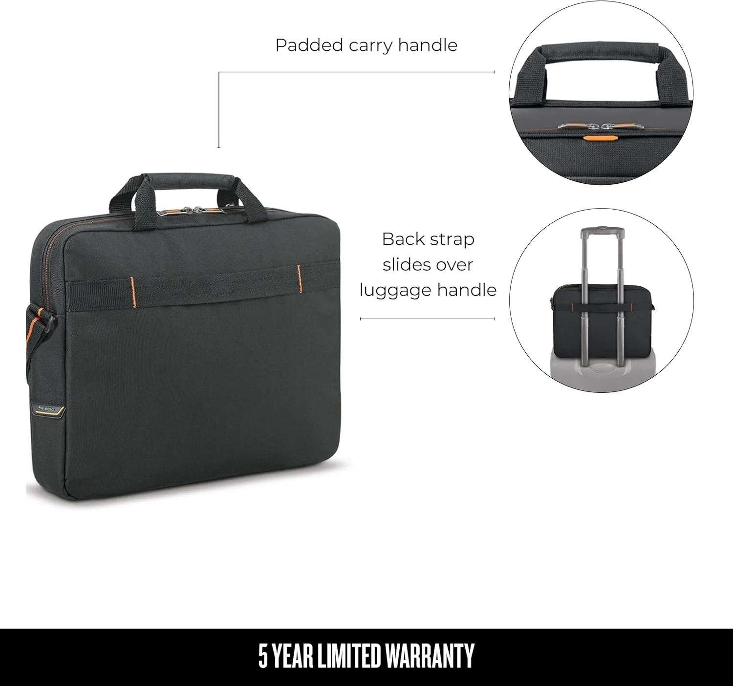 Solo New York Briefcase - Laptop Carrying Bag for Women & Men, Brief for Travel & Work, Adjustable Shoulder Strap - Ace Slim