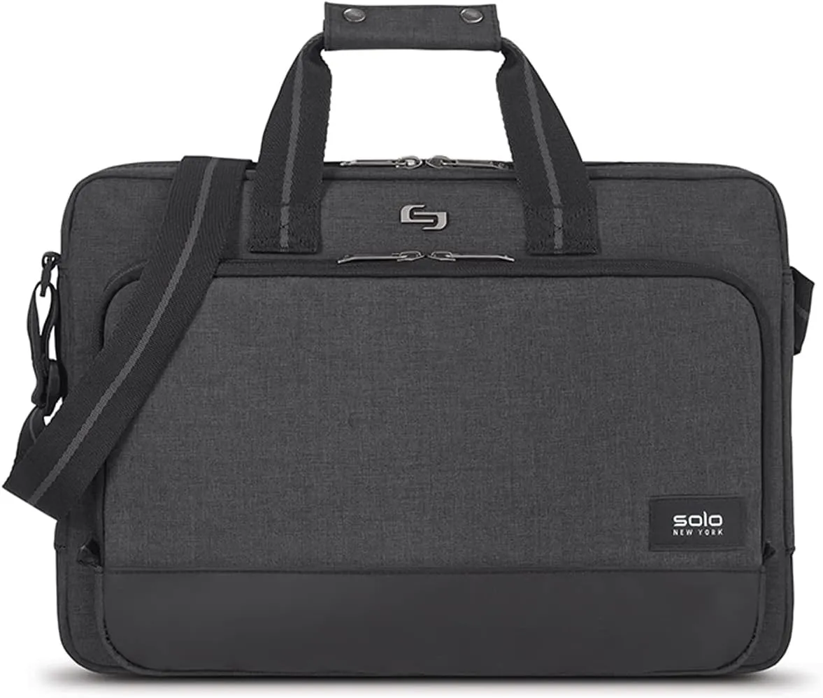 Solo New York Briefcase - Laptop Carrying Bag for Women & Men, Brief for Travel & Work, Front Zippered Section, Adjustable Shoulder Strap, Fits 15.6" Computer - Astor Slim, Gray