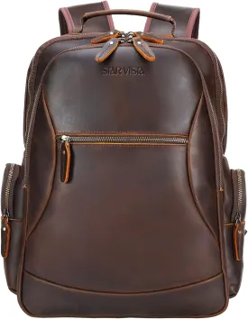 STAR VISTA Nettuno15.6 Vintage Full Grain Leather Laptop Backpack for Men, Multi Pockets, Casual Outdoor Business Travel Rucksack, YKK Zippers