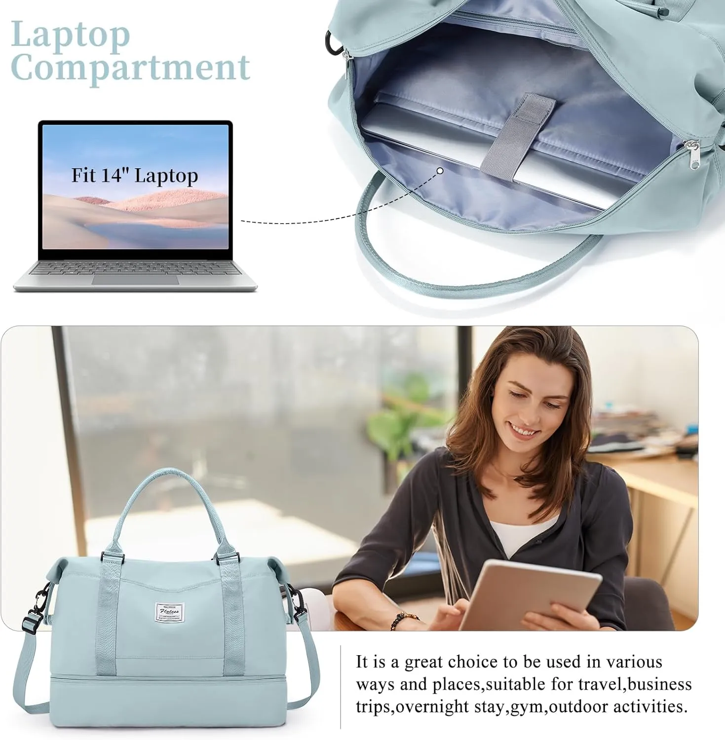 SYCNB Weekender Bags for Women,Personal Item Travel Bag with Shoes Compartment,Overnight Travel Duffel Bag,Gym Bag