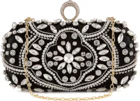 Tanpell Beaded Clutch Purse Black Evening Clutch Handbags Formal Purse for Prom Party Wedding (Black)