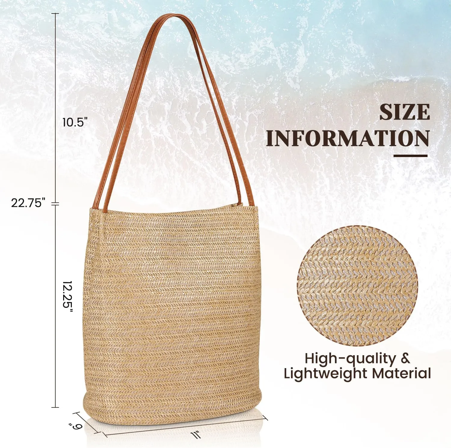 Tavaleu Straw Beach Bags for Women, Tote Handbag Shoulder Bag for Women, Beach Straw Purse Buckets Summer Fashion Hobo Bags