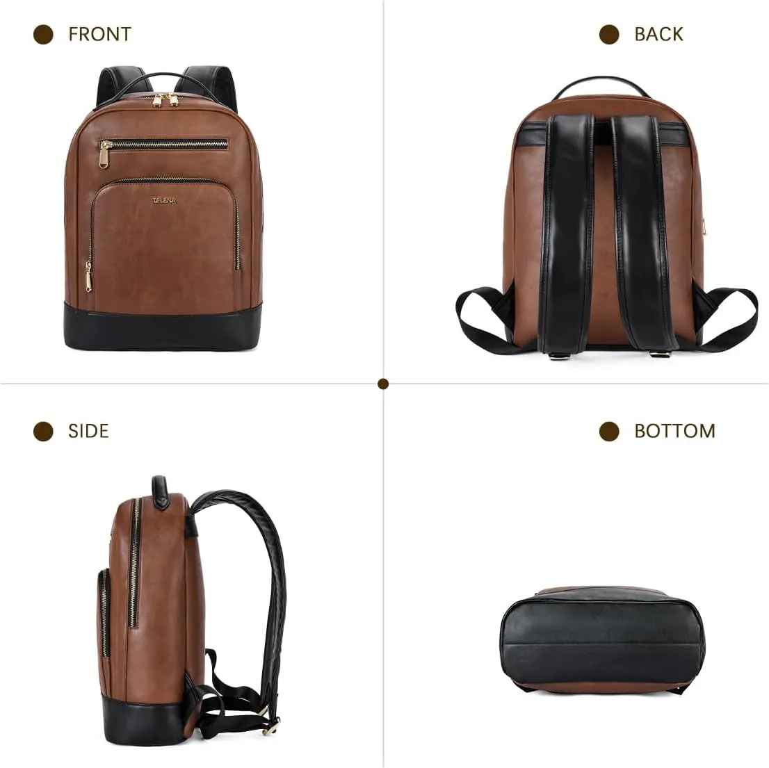 Telena Leather Laptop Backpack Women Men 15 inch Computer Bag Vintage Work Business for Teacher Nurse Black Brown