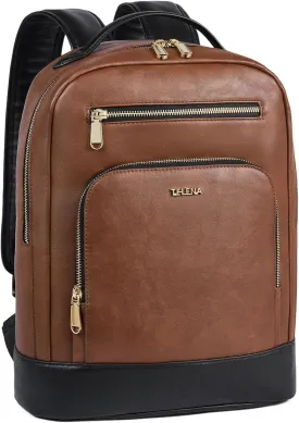Telena Leather Laptop Backpack Women Men 15 inch Computer Bag Vintage Work Business for Teacher Nurse Black Brown