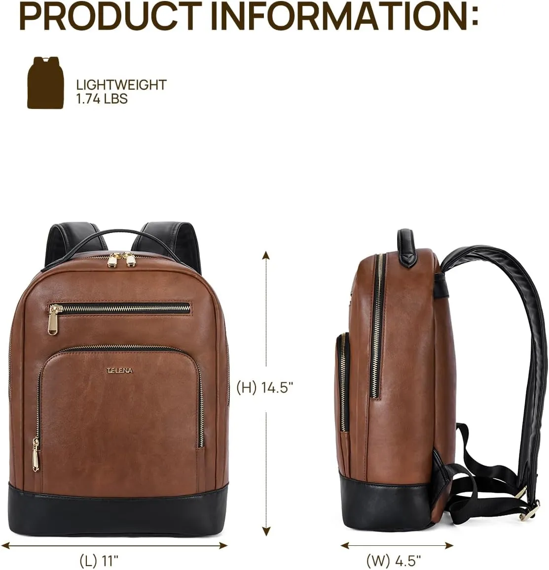 Telena Leather Laptop Backpack Women Men 15 inch Computer Bag Vintage Work Business for Teacher Nurse Black Brown