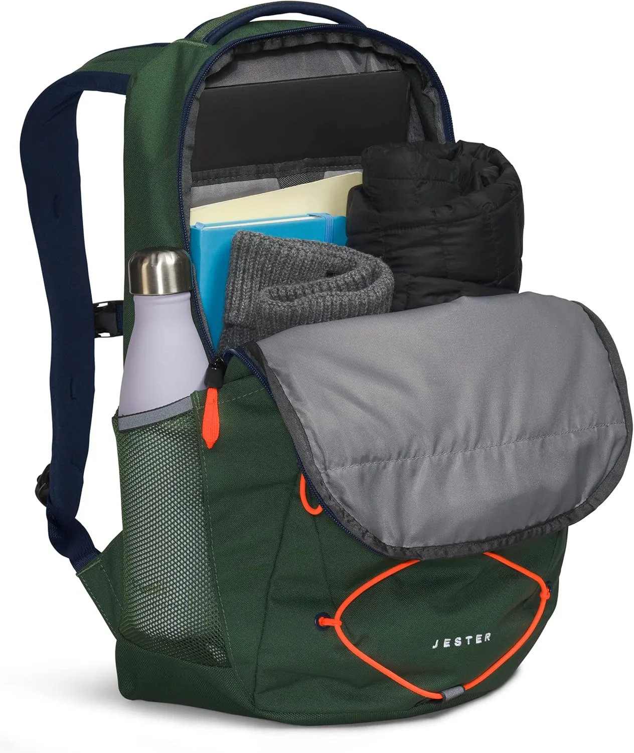 THE NORTH FACE Jester Everyday Laptop Backpack, Pine Needle/Summit Navy/Power Orange, One Size