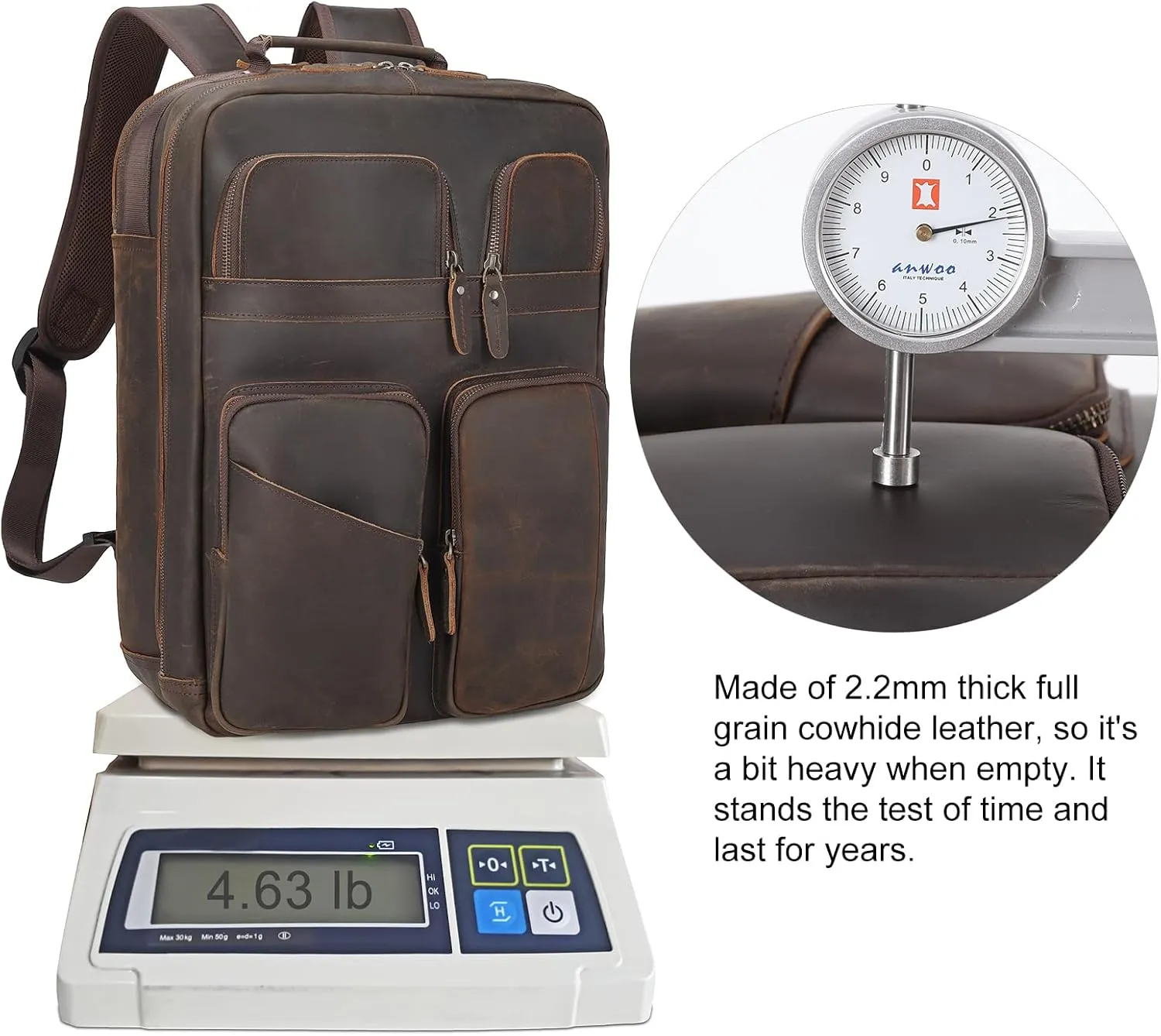 TIDING 17.3" Full Grain Leather Laptop Backpack for Men Multi Pockets Casual Daypack Business Travel Rucksack