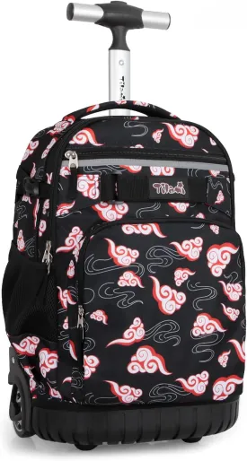 Tilami Rolling Backpack for Kids 18 Inch Wheeled Bookbag for Boys & Girls for School & Travel,Clouds Black