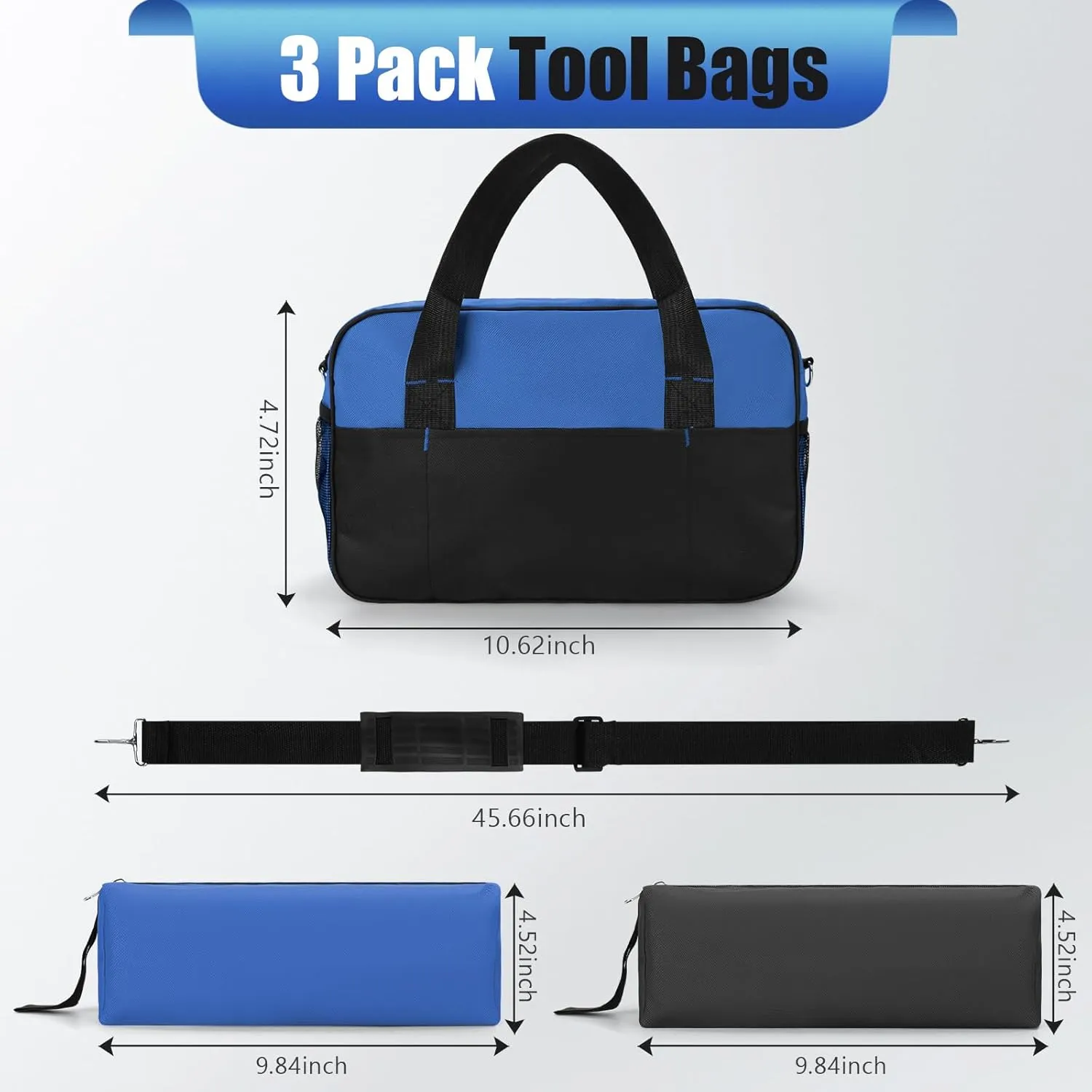 Tool Bag, 14 Inch Tool Pouch Set with 2 Small Zipper Bag Heavy Duty Tool Box Organizer Waterproof Tool Tote Bag Double Fabric Storage Bag with Shoulder Strap Gifts for Men Dad
