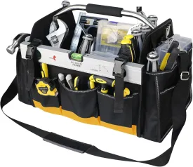 Tool Bag 18 Inch Heavy Duty, Electrician Tool Bag with 30 Pockets, 1680D Waterproof Fabric, Foldable with Rotating Handle, Reflective Tool Organizer for Men, Yellow