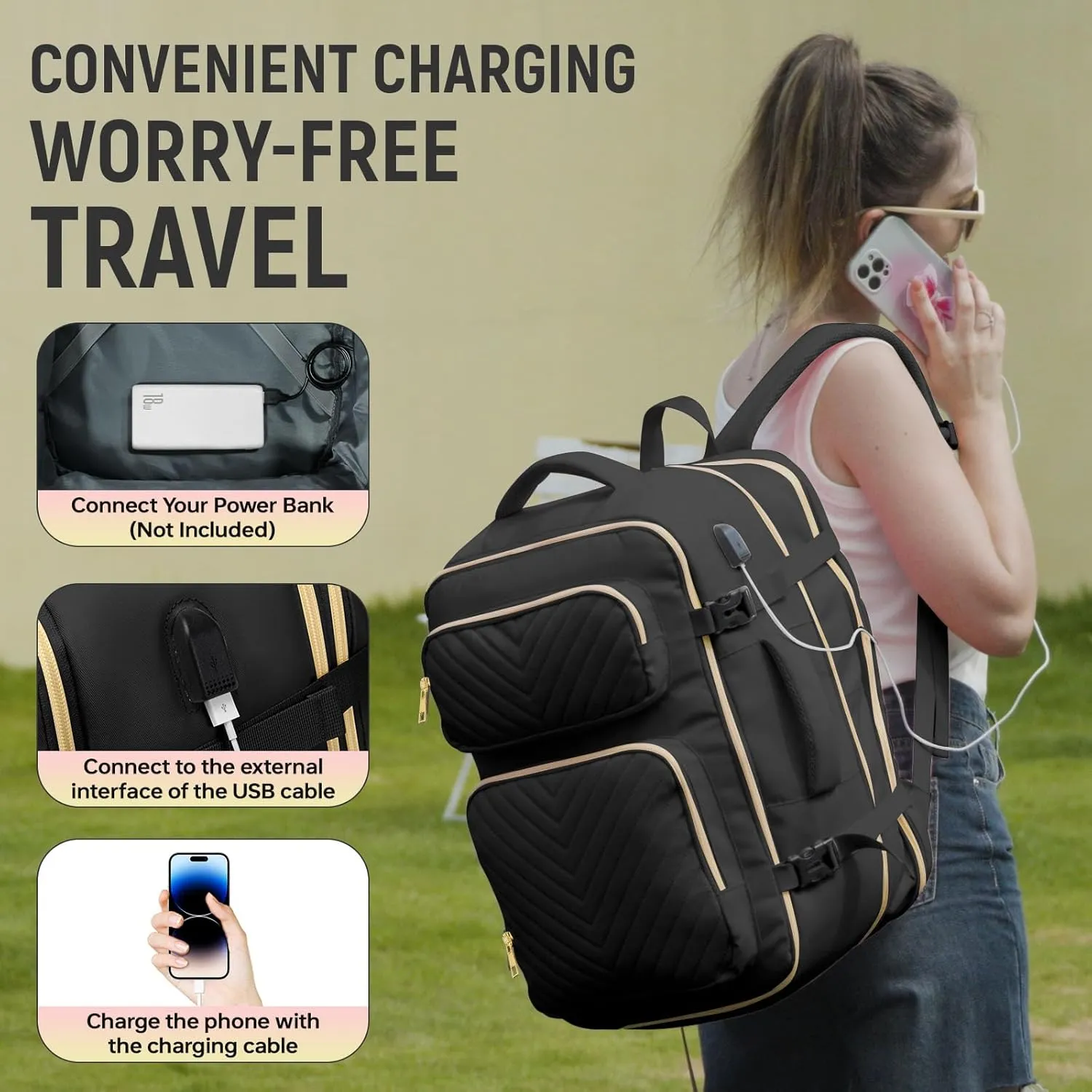 Travel Backpack for Women Men, Flight Approved Carry on Backpack, Large Expandable Suitcase Bag, 17.3 Inch Laptop Backpack for Weekender Business Camping Hiking,Black