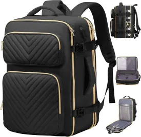 Travel Backpack for Women Men, Flight Approved Carry on Backpack, Large Expandable Suitcase Bag, 17.3 Inch Laptop Backpack for Weekender Business Camping Hiking,Black