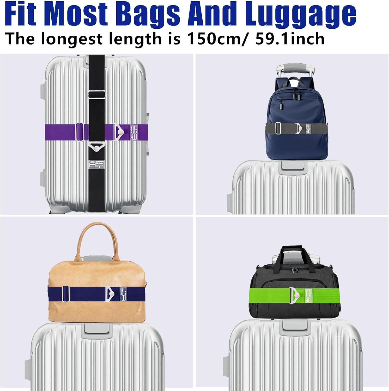 Travel Belt for Luggage, Add a Bag Luggage Straps Suitcase Travel Belt Over Handle for Carry On Bag, Adjustable 2-in-1 Elastic Luggage Belt Bag Bungee Travel Essential Accessories